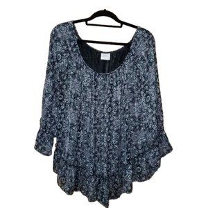 Knox Rose Semi Sheer Floral Pattern Pullover Top